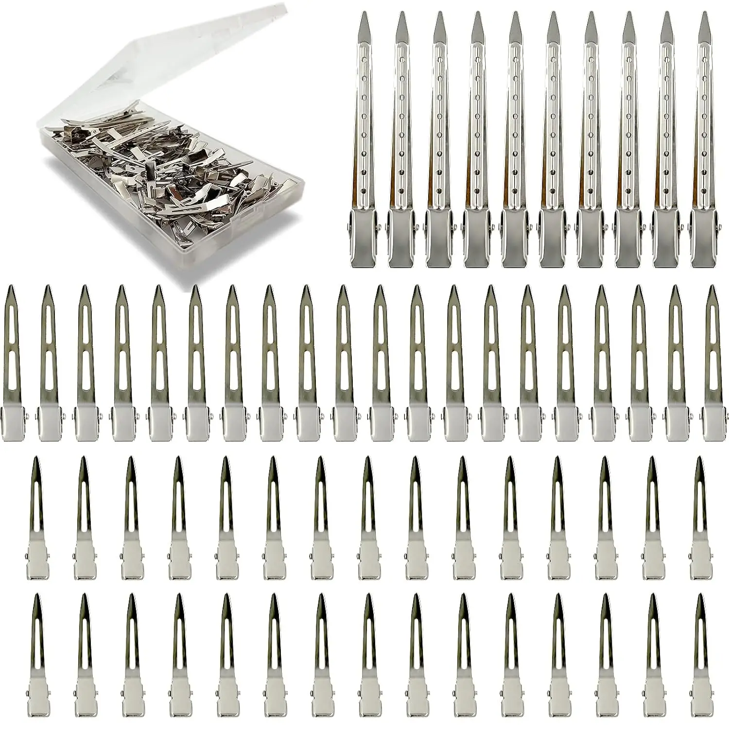 60Pcs Metal Styling Duck Billed Hair Clips, Silver Alligator Roller Clips for Women's Long Hair
60Pcs Metal Styling Duck Billed Hair Clips, Silver Alligator Roller Clips for Women's Long Hair