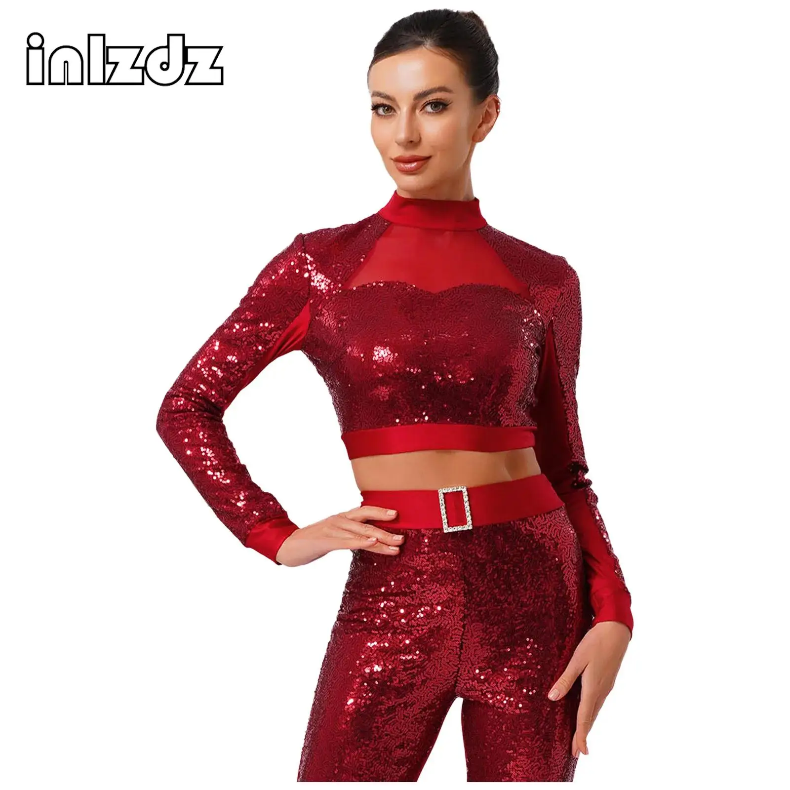 Womens Glittery Sequin Jazz Dance Crop Top Long Sleeve Front Mesh Back Hollow Out Tops Latin Cha-cha Dance Performance Dancewear
Womens Glittery Sequin Jazz Dance Crop Top Long Sleeve Front Mesh Back Hollow Out Tops Latin Cha-cha Dance Performance Dancewear