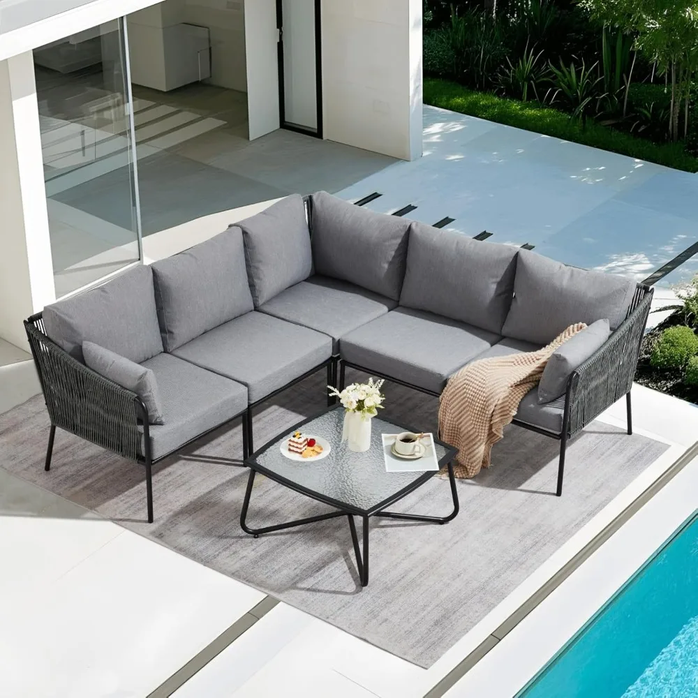6 Pieces Outdoor Patio Furniture, Patio Conversation Sets with Glass Coffee Table &Waterproof Thickened Cushions
6 Pieces Outdoor Patio Furniture, Patio Conversation Sets with Glass Coffee Table &Waterproof Thickened Cushions