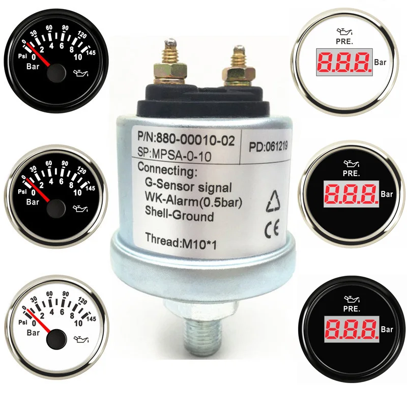 M10x1 NPT1/8 Auto Boat Bus Mechanical Oil Pressure Sensors 6-24v 0.5bar or 0.8bar Alarm 0-5bar 0-10bar Oil Pressure Gauges 9-32v
M10x1 NPT1/8 Auto Boat Bus Mechanical Oil Pressure Sensors 6-24v 0.5bar or 0.8bar Alarm 0-5bar 0-10bar Oil Pressure Gauges 9-32v