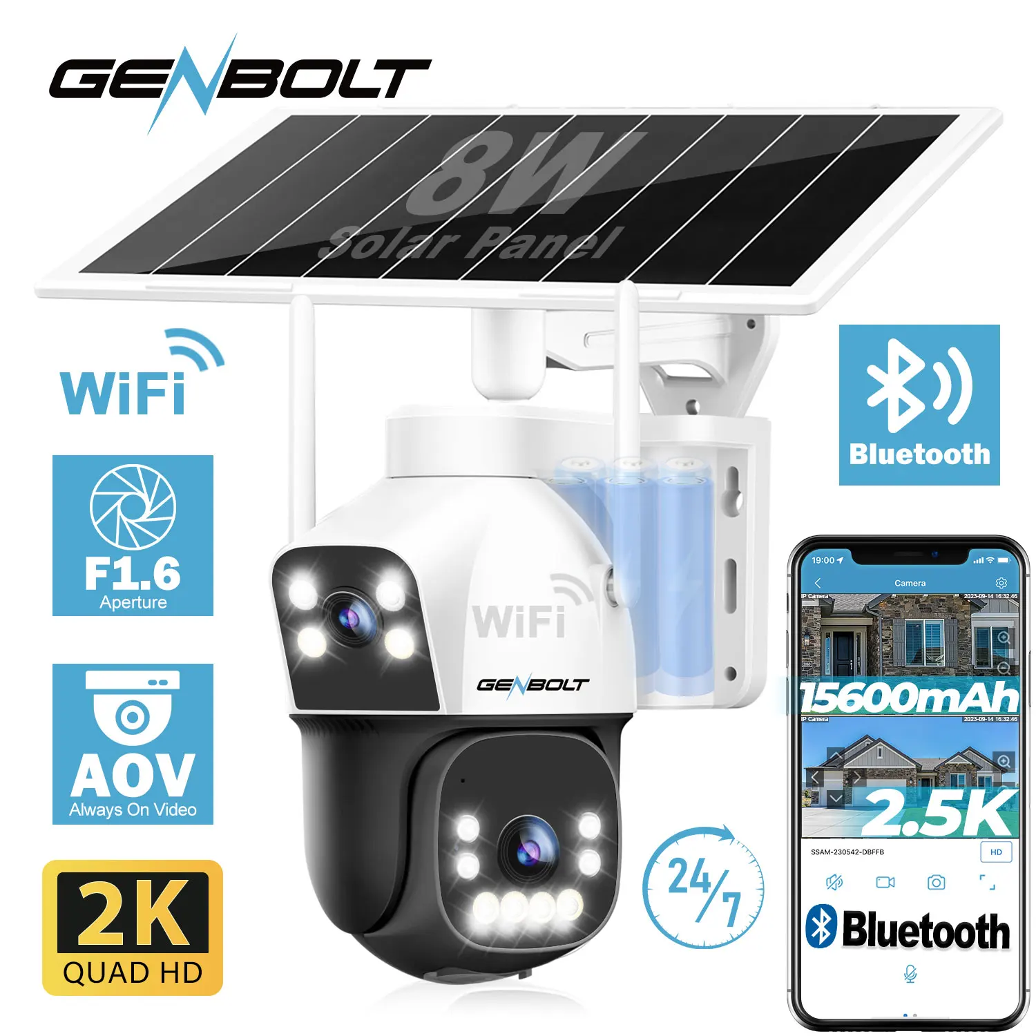 Уличная Wi-Fi камера видеонаблюдения GENBOLT на солнечной энергии, с двойным датчиком движения, постоянно включенным видео, аккумулятором 15600 мАч и ночным видением для патио/гаража
Уличная Wi-Fi камера видеонаблюдения GENBOLT на солнечной энергии, с двойным датчиком движения, постоянно включенным видео, аккумулятором 15600 мАч и ночным видением для патио/гаража