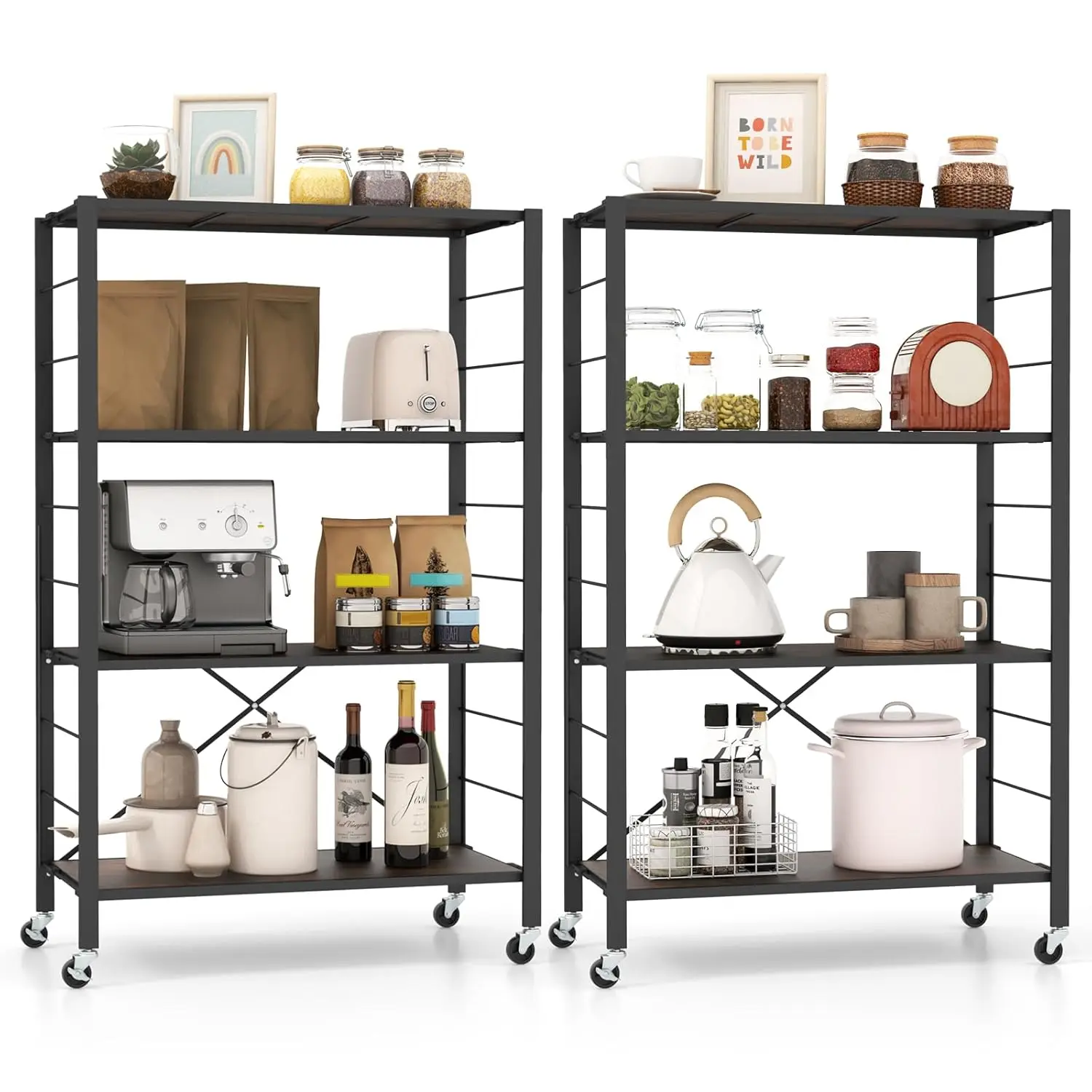4-Tier Folding Bookshelf Set Of 2, Freestanding DIY Shelving Unit With Wheels, Height-Adjustable Shelves, Metal, Customized
4-Tier Folding Bookshelf Set Of 2, Freestanding DIY Shelving Unit With Wheels, Height-Adjustable Shelves, Metal, Customized