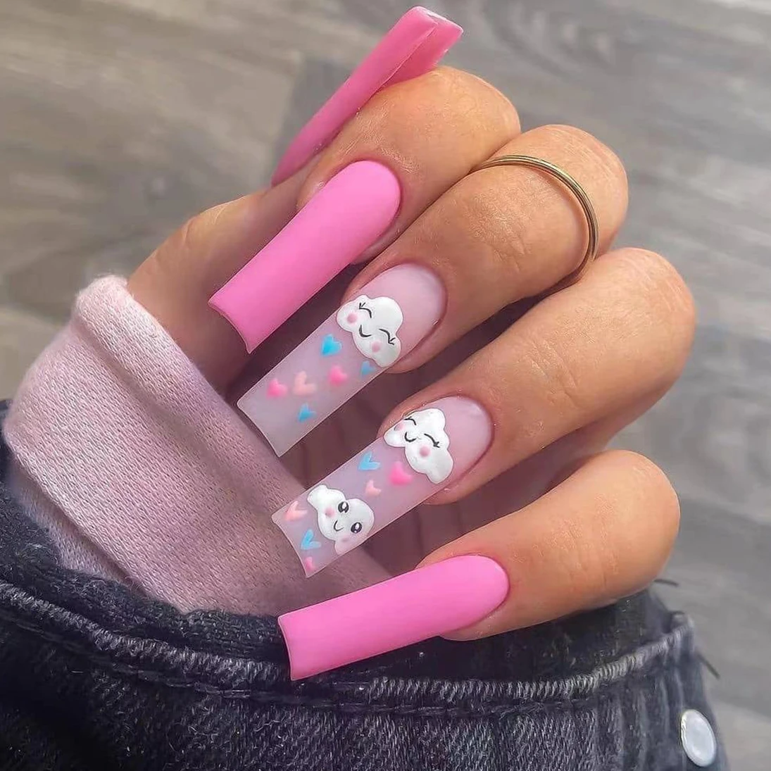 Sweet Love Heart Clouds Wearable Pink Frosted Long Ballet Fake Art Nails Full Cover Finished False Nail Tips Press on Nail Glue
Sweet Love Heart Clouds Wearable Pink Frosted Long Ballet Fake Art Nails Full Cover Finished False Nail Tips Press on Nail Glue