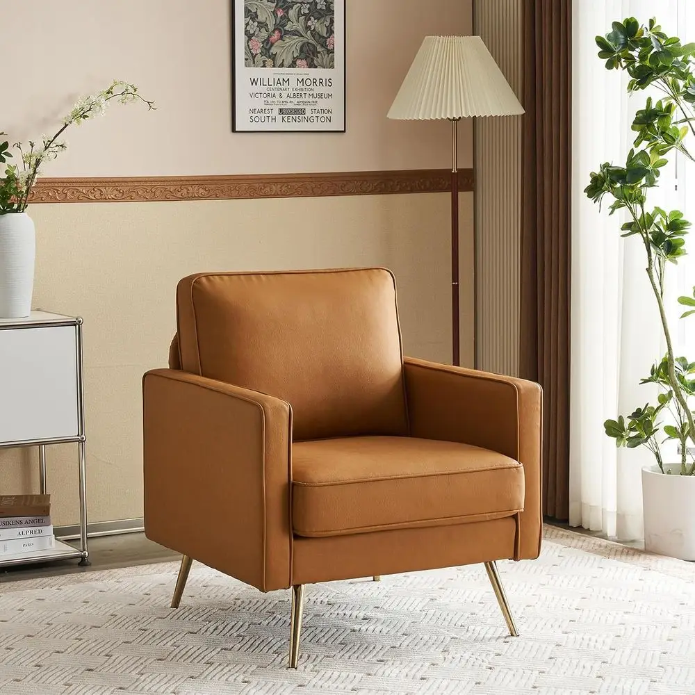 Brown Accent Chair with Gold Legs, Suitable for Living Room or Bedroom
Brown Accent Chair with Gold Legs, Suitable for Living Room or Bedroom