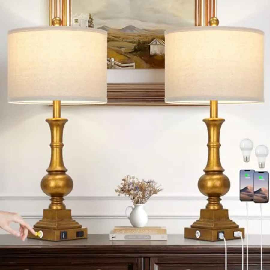 26" Farmhouse Table Lamps for Living Room, Vintage Table Lamp Set of 2 with USB A+C Charging Ports and AC Outlets, Touch Contro
26" Farmhouse Table Lamps for Living Room, Vintage Table Lamp Set of 2 with USB A+C Charging Ports and AC Outlets, Touch Contro