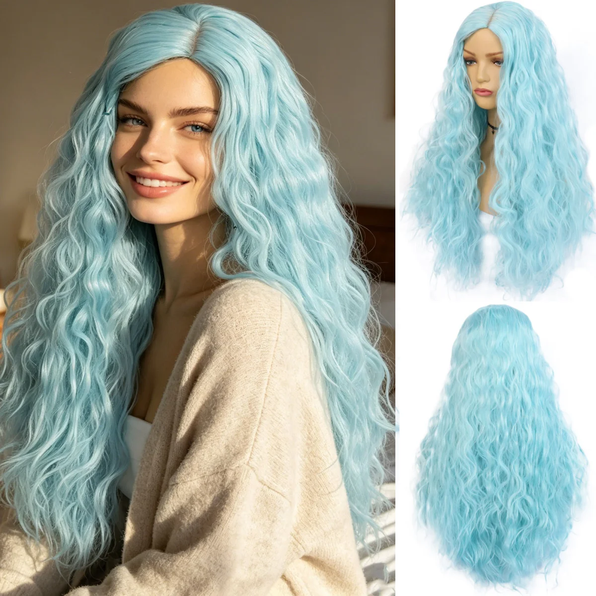 Women Long Light Blue Curly Synthetic Wig, Loose Wave Hairpiece, Natural Looking Wig for Daily Styling
Women Long Light Blue Curly Synthetic Wig, Loose Wave Hairpiece, Natural Looking Wig for Daily Styling
