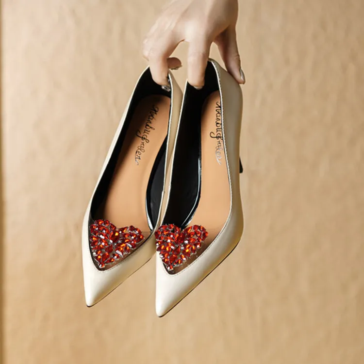 Newly Fashion Women Pumps Beige Genuine Leather High Heels Red Crystal Heart Decor Dress Prom Stilettos Black Party Sapato Mujer
Newly Fashion Women Pumps Beige Genuine Leather High Heels Red Crystal Heart Decor Dress Prom Stilettos Black Party Sapato Mujer
