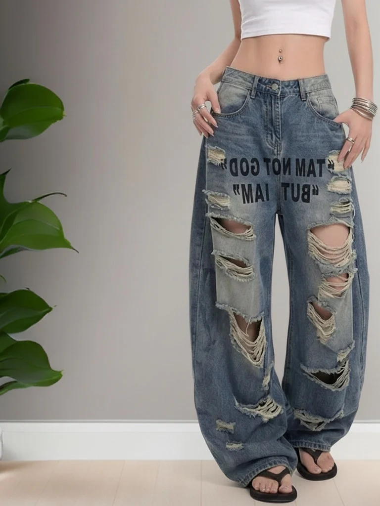 Retro American Hole Punch Letter Print High Waist Slim Wide Leg Jeans Women's Summer New Style Casual Loose Fit Breathable
Retro American Hole Punch Letter Print High Waist Slim Wide Leg Jeans Women's Summer New Style Casual Loose Fit Breathable