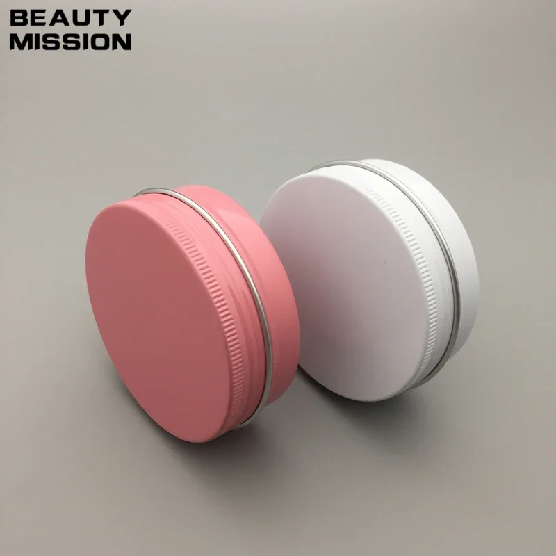 50pcs/lot 60g white/pink aluminium cream jars with screw lid,cosmetic case jar,aluminum tins, aluminum lip balm container 
50pcs/lot 60g white/pink aluminium cream jars with screw lid,cosmetic case jar,aluminum tins, aluminum lip balm container