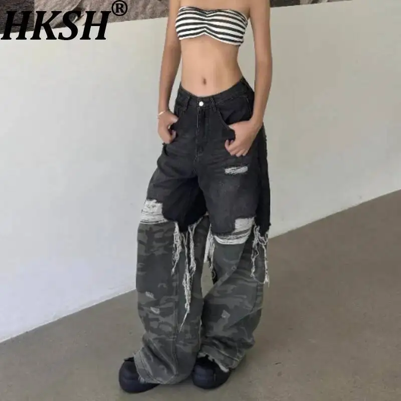 HKSH Spring Summer New Men Niche Design Patchwork Raw Edge Jeans Women Fit Slim Straight Cut Ripped Wide-Leg Denim Pants HK23876
HKSH Spring Summer New Men Niche Design Patchwork Raw Edge Jeans Women Fit Slim Straight Cut Ripped Wide-Leg Denim Pants HK23876