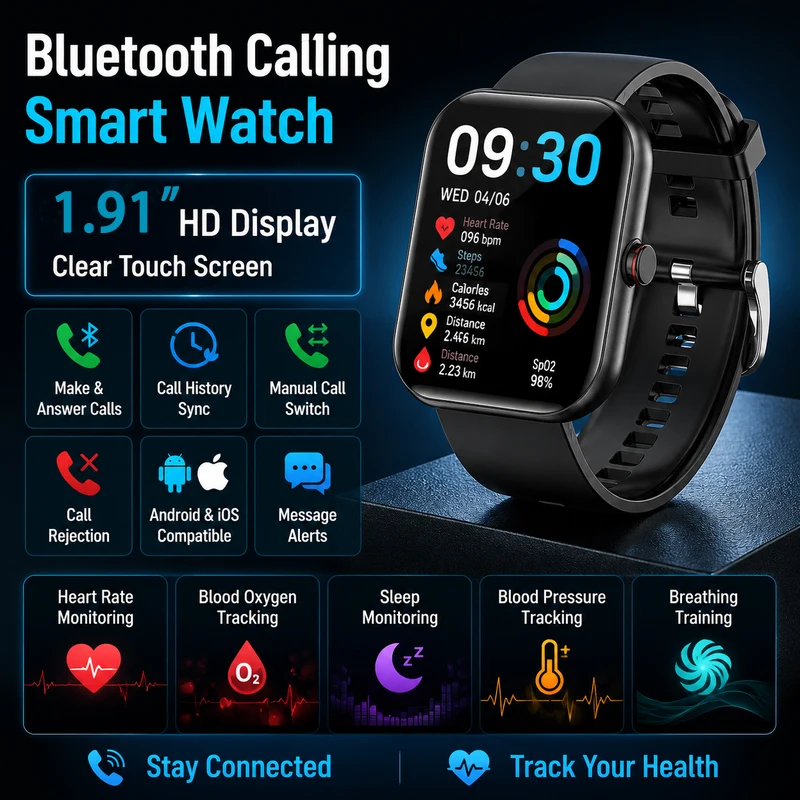 2026 New 1.91"HD Screen Health Smart Watch With Built-in Bluetooth Call Heart Rate Health Monitoring IP68 Waterproof Smartwatch
2026 New 1.91"HD Screen Health Smart Watch With Built-in Bluetooth Call Heart Rate Health Monitoring IP68 Waterproof Smartwatch