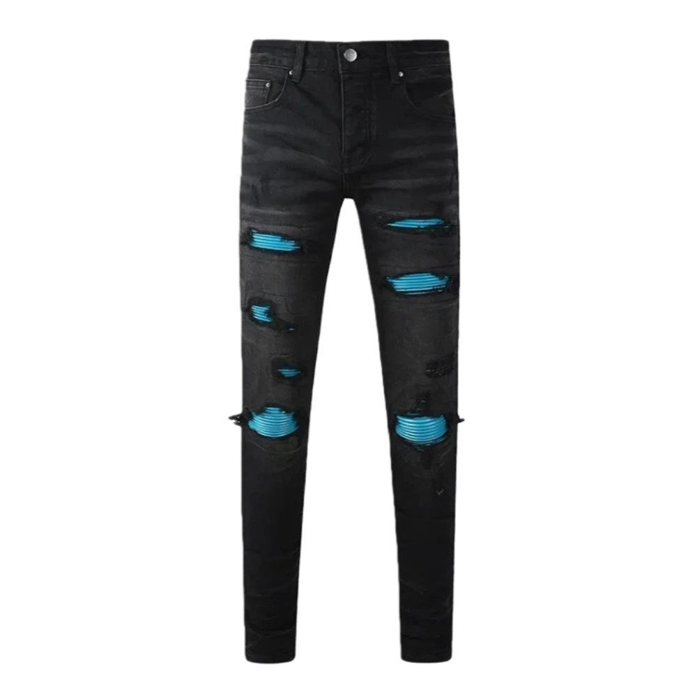 High-quality blue and black patchwork jeans with perforated embroidery and washed craftsmanship, fashionable autumn and winter s
High-quality blue and black patchwork jeans with perforated embroidery and washed craftsmanship, fashionable autumn and winter s