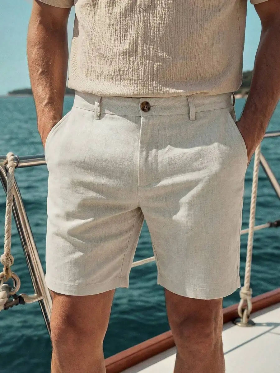Mens Linen Casual Shorts With Button Fly Solid Color Knee Length
Mens Linen Casual Shorts With Button Fly Solid Color Knee Length