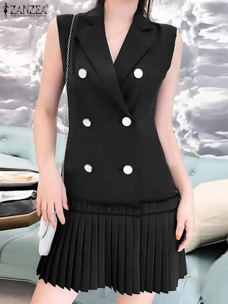 ZANZEA Women Sleeveless Pleated Tank Short Robe 2024 Summer Suit Collar Buttons Suit Dress Elegant Office Collect Waist Vestidos
ZANZEA Women Sleeveless Pleated Tank Short Robe 2024 Summer Suit Collar Buttons Suit Dress Elegant Office Collect Waist Vestidos