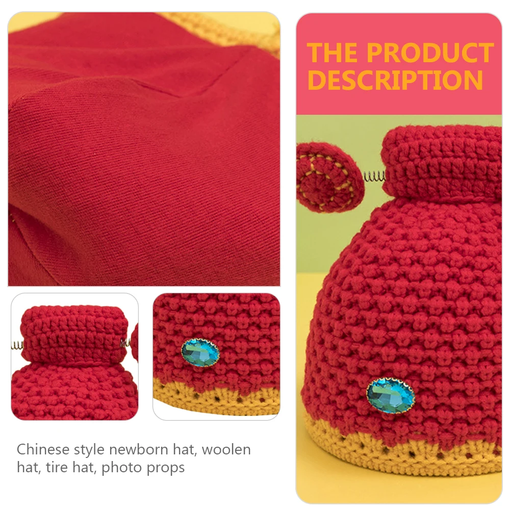 Woolen Thread Infant Beanie Knitted Chinese Style Newborn Ancient Yarn Prop Red Photo Baby Hat Photo Prop Fashionable Warm Safe
Woolen Thread Infant Beanie Knitted Chinese Style Newborn Ancient Yarn Prop Red Photo Baby Hat Photo Prop Fashionable Warm Safe