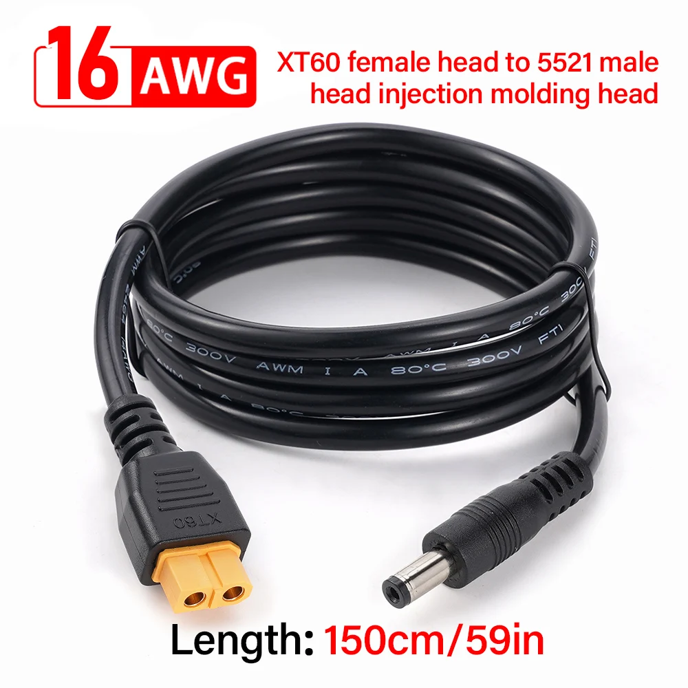 XT60 Female To Male DC5521 Adapter Cable 1.5-Meter 16AWG Solar Charging Cable Suitable For XT60 Input Energy Storage
XT60 Female To Male DC5521 Adapter Cable 1.5-Meter 16AWG Solar Charging Cable Suitable For XT60 Input Energy Storage