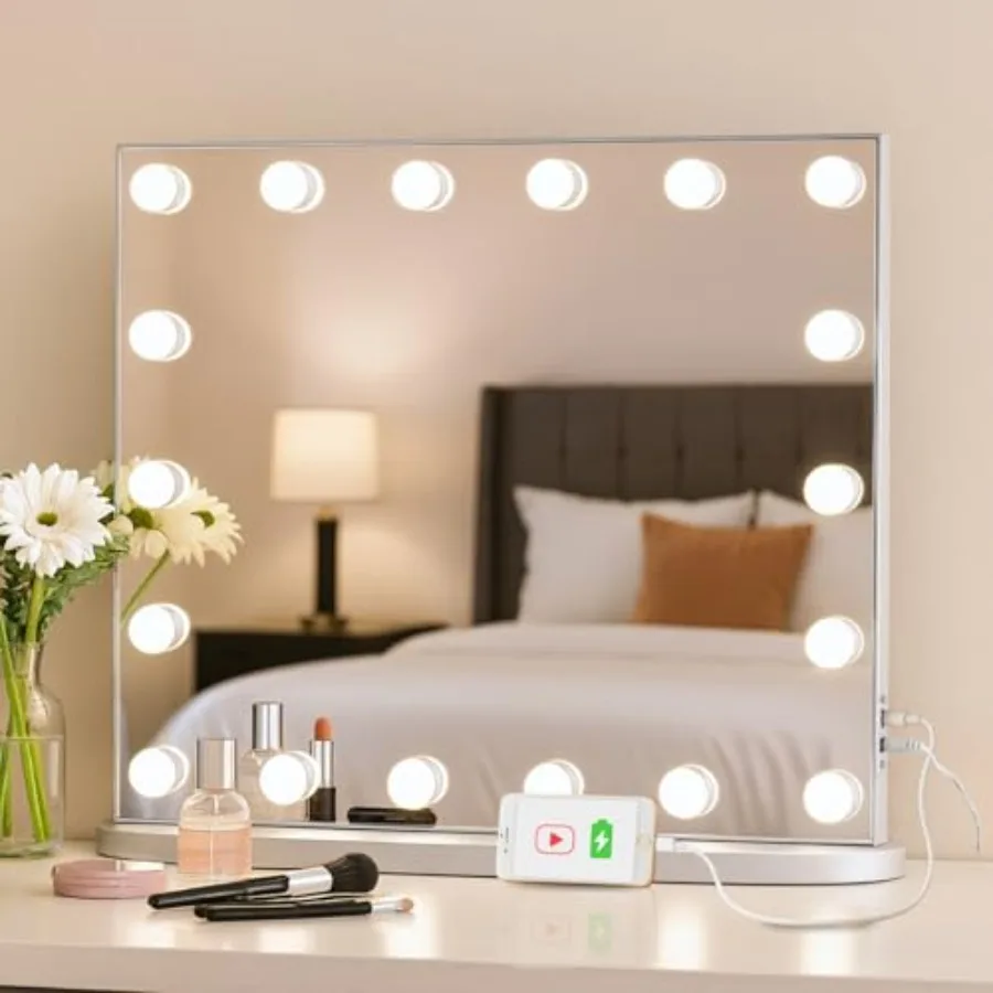 Hollywood Glamour Vanity Mirror with 4 Extra Bottom Bulbs Shadow-Free, Perfect Makeup View Desk and Wall Mountable 3 Color Mode
Hollywood Glamour Vanity Mirror with 4 Extra Bottom Bulbs Shadow-Free, Perfect Makeup View Desk and Wall Mountable 3 Color Mode