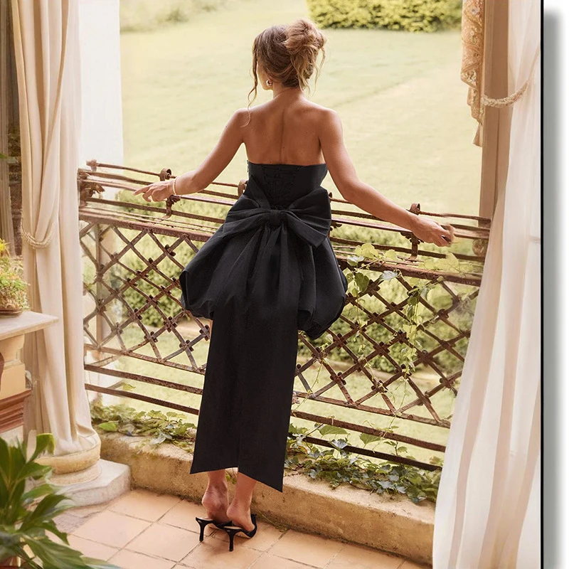 Sexy Backless Bow Tie Up Tube Top Party Gown Trendy Solid Off Shoulder Draped Princess Dress Elegant Nipped Waist Birthday Dress
Sexy Backless Bow Tie Up Tube Top Party Gown Trendy Solid Off Shoulder Draped Princess Dress Elegant Nipped Waist Birthday Dress
