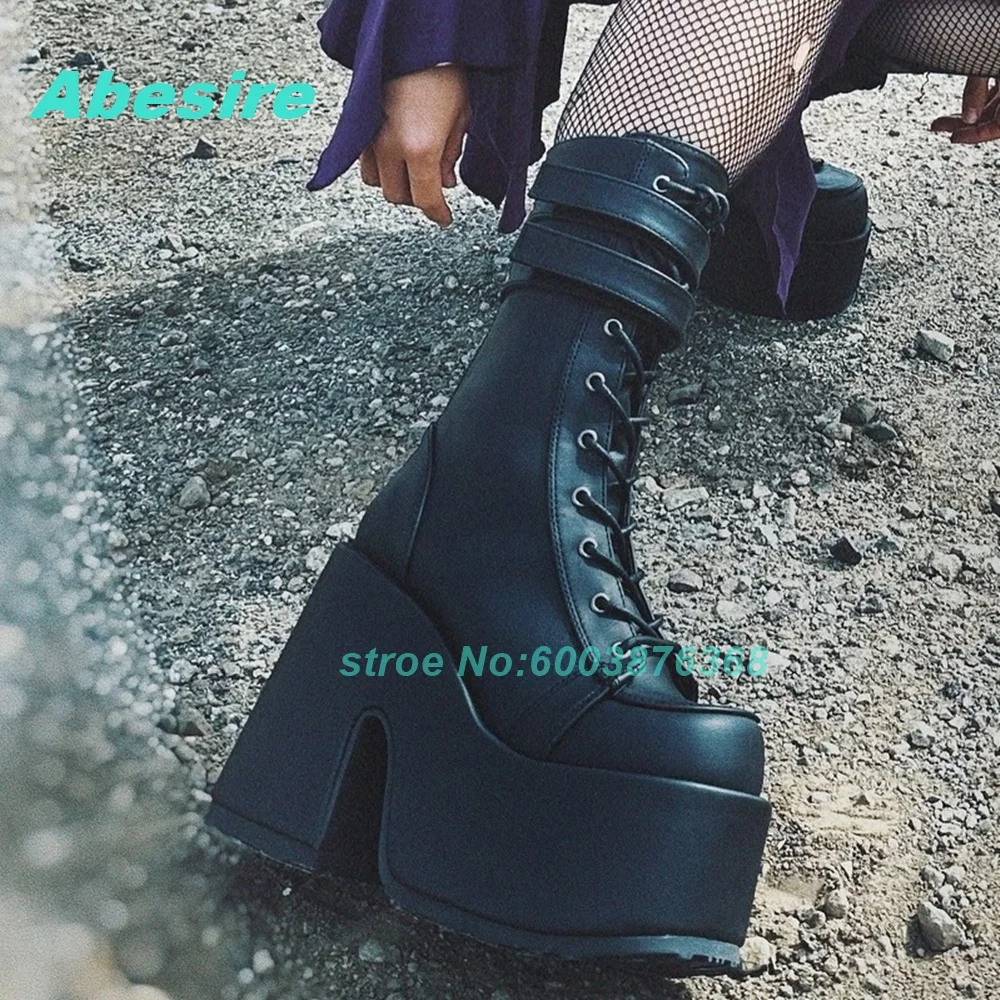 Black Matte-Leather Lace-Up Ankle Boots Platform Ankle Buckle Strap Round Toe Chunky Heels Women's Boots Gothic Punk Y2K Shoes
Black Matte-Leather Lace-Up Ankle Boots Platform Ankle Buckle Strap Round Toe Chunky Heels Women's Boots Gothic Punk Y2K Shoes