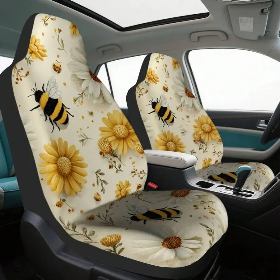 Front Seat Cover Set With Daisy And Bee Pattern For Car Interior Protection
Front Seat Cover Set With Daisy And Bee Pattern For Car Interior Protection