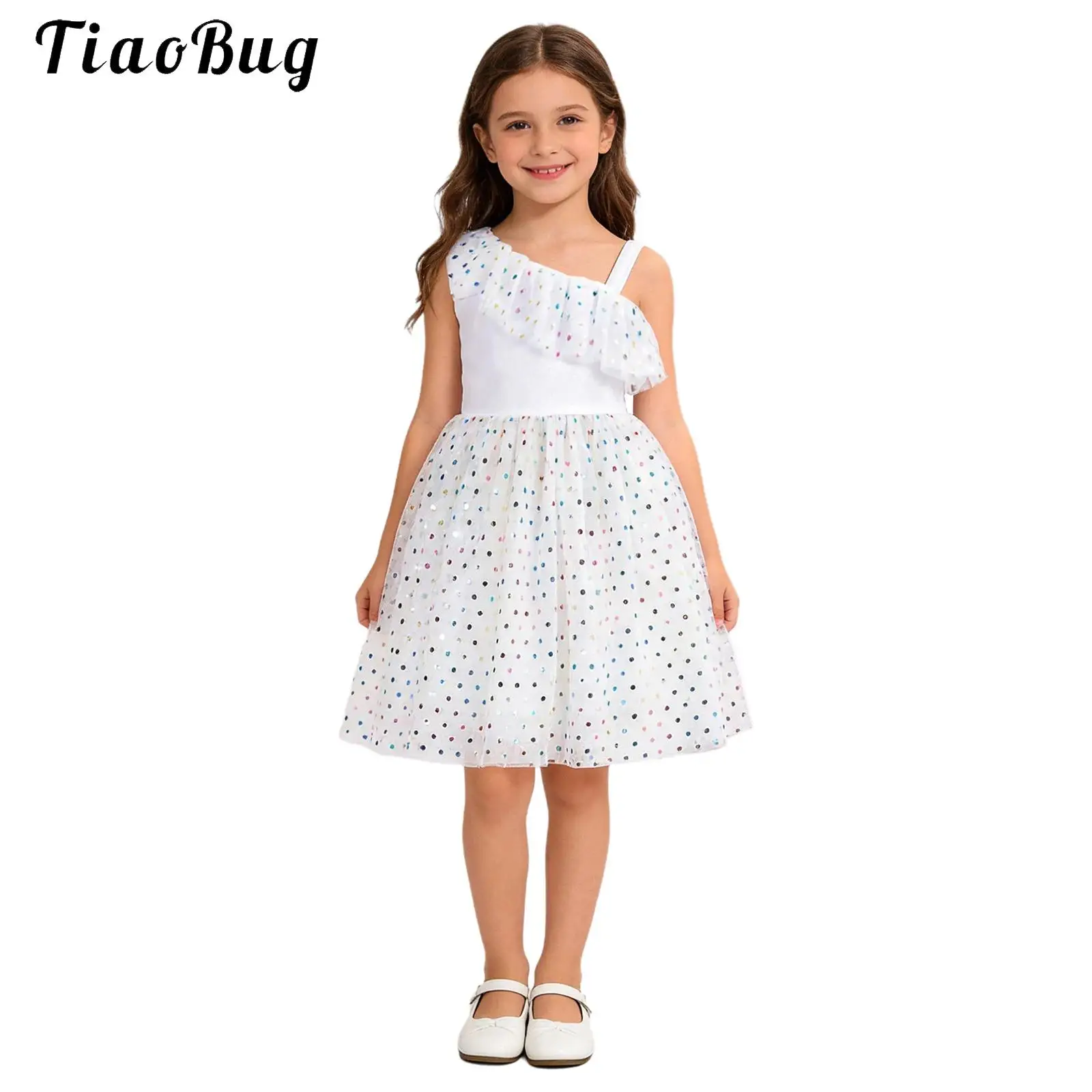 Kids Girls Polka Dots Dress One Shoulder Sleeveless Sequin Tulle Hem Princess Party Gown Graduations Birthday Wedding Ball Dress
Kids Girls Polka Dots Dress One Shoulder Sleeveless Sequin Tulle Hem Princess Party Gown Graduations Birthday Wedding Ball Dress