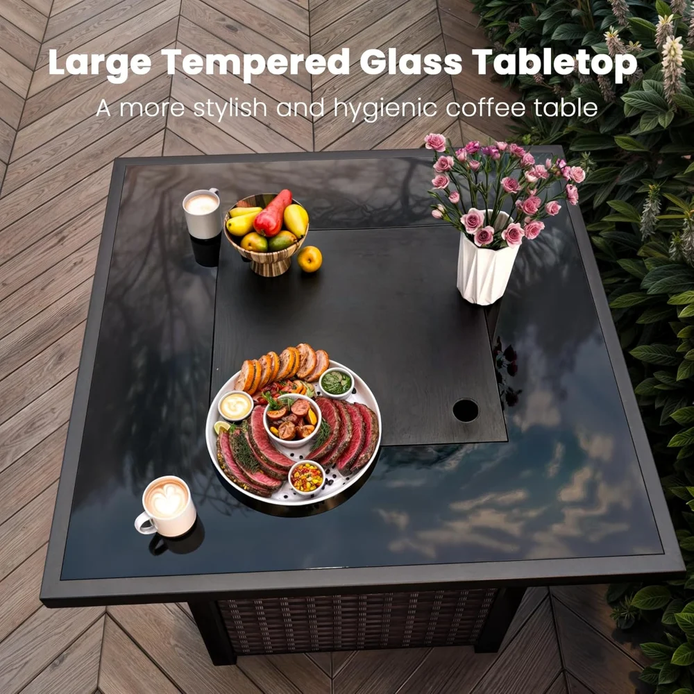 Propane Outdoor Fire Pit Table, 28" Rattan Square Fire Pit Table, Outdoor Gas FirePit W/Glass Wind Guard
Propane Outdoor Fire Pit Table, 28" Rattan Square Fire Pit Table, Outdoor Gas FirePit W/Glass Wind Guard