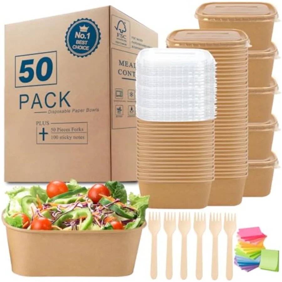 50 Count Paper Bowls Disposable Meal Prep Containers with LidsIncludes 50 Wooden Forks + 100 Labels Salad Food Containers Freez
50 Count Paper Bowls Disposable Meal Prep Containers with LidsIncludes 50 Wooden Forks + 100 Labels Salad Food Containers Freez