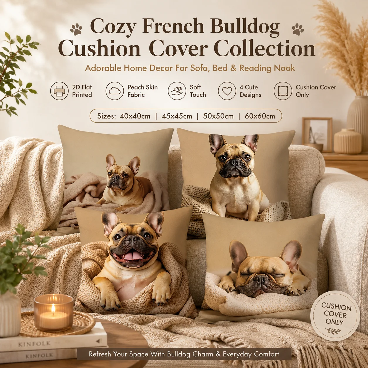 Cute French Bulldog Pillowcase 2D Flat Printed Peach Skin Cushion Cover for Sofa Living Room Bedroom Pet Home Decor
Cute French Bulldog Pillowcase 2D Flat Printed Peach Skin Cushion Cover for Sofa Living Room Bedroom Pet Home Decor