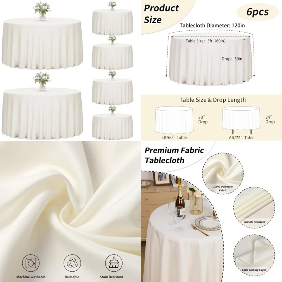 Pack 10 Inch Round Tablecloths, Reusable Heavy Duty Washable Polyester Table Covers, Stain and Wrinkle Resistant for Wedding, B
Pack 10 Inch Round Tablecloths, Reusable Heavy Duty Washable Polyester Table Covers, Stain and Wrinkle Resistant for Wedding, B