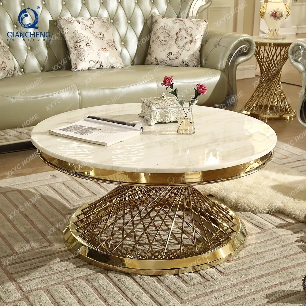HH Luxury coffee table living room furniture marble table top gold metal stainless steel round FT
HH Luxury coffee table living room furniture marble table top gold metal stainless steel round FT