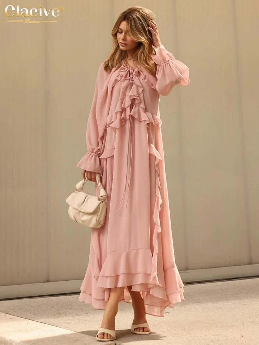 Clacive Fashion Loose Pink Women's Dress Casual V-Neck Long Sleeve Ankle Length Dresses Elegant Classic Ruffles Female Dress
Clacive Fashion Loose Pink Women's Dress Casual V-Neck Long Sleeve Ankle Length Dresses Elegant Classic Ruffles Female Dress