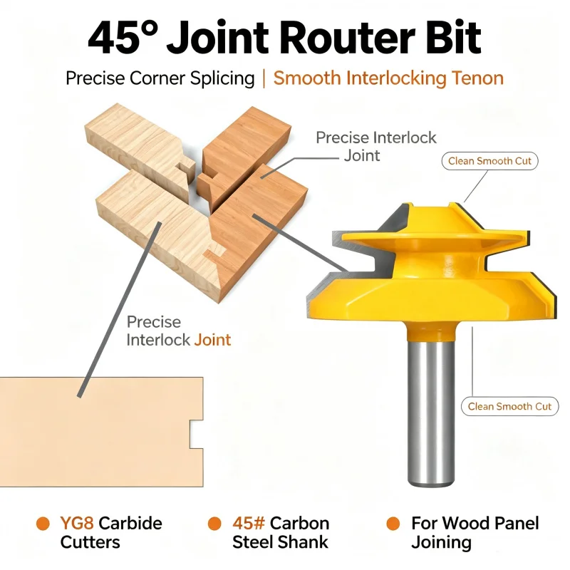 1/4" & 1/2" Shank 45 Degree Joint Milling Cutter, Tenon Splicing Profiling Tool for Woodworking Panel Connection
1/4" & 1/2" Shank 45 Degree Joint Milling Cutter, Tenon Splicing Profiling Tool for Woodworking Panel Connection
