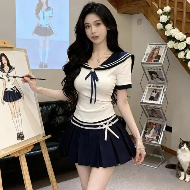 plus Size Navy Collar Short Sleeve T-Shirt Women Summer Pure Desire Spicy Short Top Jk Uniform Set Casual Style Four Seasons
plus Size Navy Collar Short Sleeve T-Shirt Women Summer Pure Desire Spicy Short Top Jk Uniform Set Casual Style Four Seasons