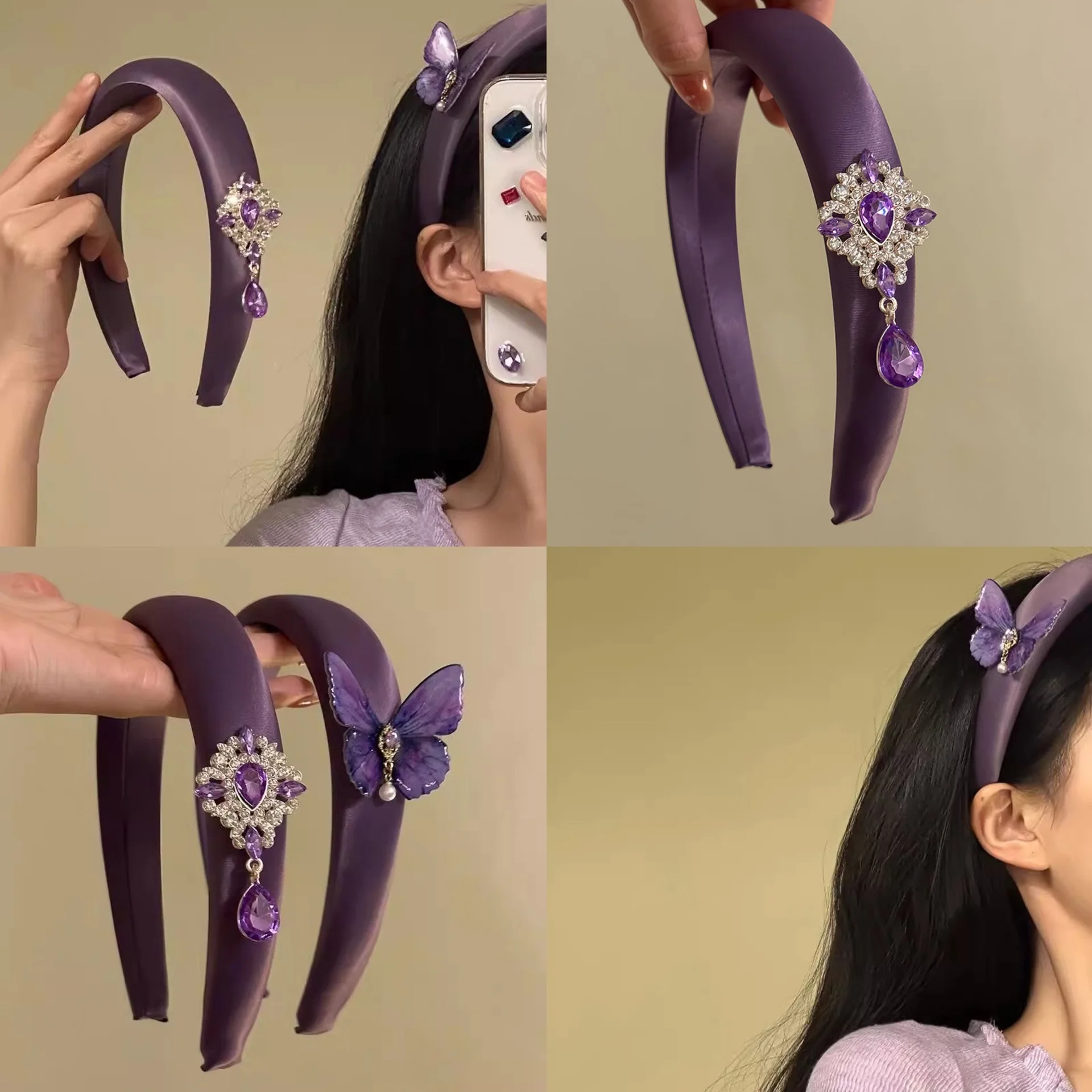 Luxury Retro Rhinestone Silk Satin Headband Baroque Tassels Headwear Amethyst Flower Hairband for Women Vintage Hair Accessories
Luxury Retro Rhinestone Silk Satin Headband Baroque Tassels Headwear Amethyst Flower Hairband for Women Vintage Hair Accessories