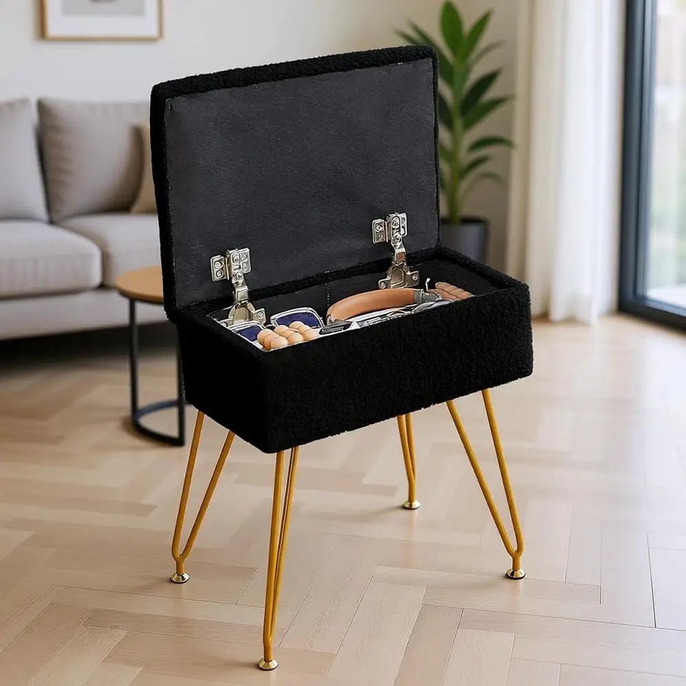 Storage Ottoman Vanity Chair for Makeup Room, Bedroom, or Living Room, Black
Storage Ottoman Vanity Chair for Makeup Room, Bedroom, or Living Room, Black
