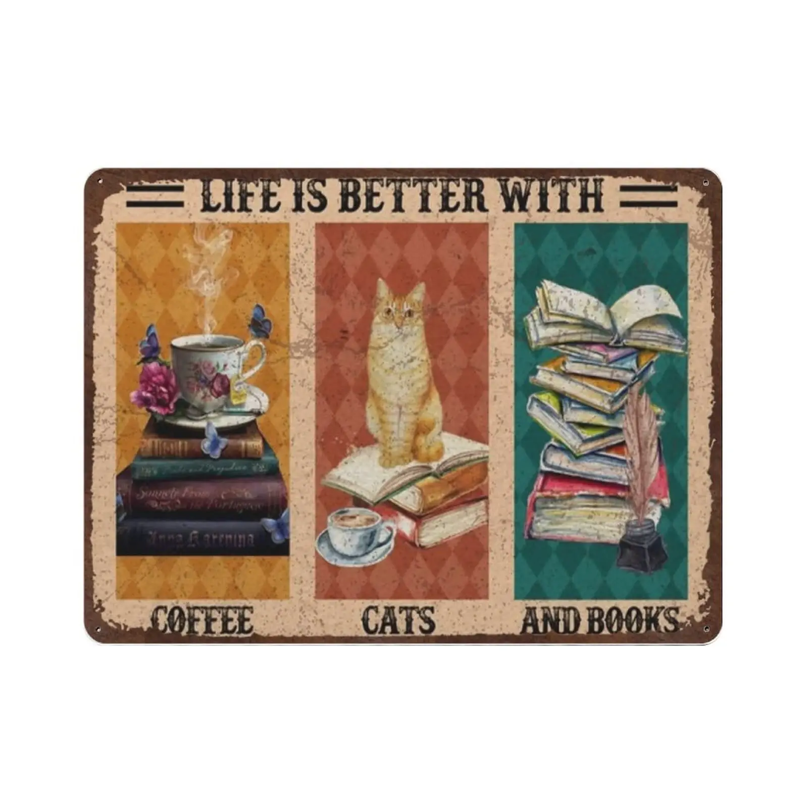 Antique Durable Thick Metal Sign,Life is Better with Coffee, Cats and Books Tin Sign,Vintage Wall Decor,Novelty Signs for Home K
Antique Durable Thick Metal Sign,Life is Better with Coffee, Cats and Books Tin Sign,Vintage Wall Decor,Novelty Signs for Home K