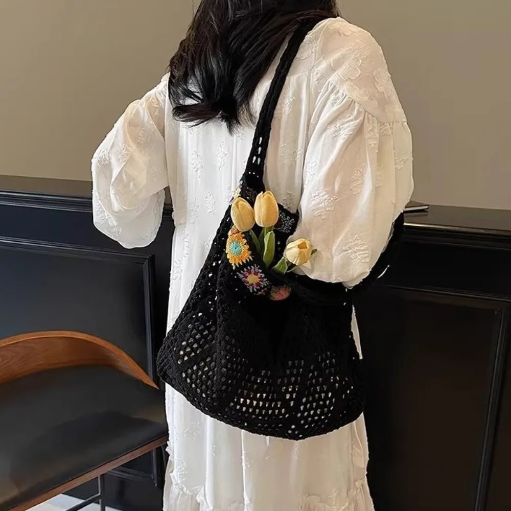 Durable Flower Knitting Shoulder Bag Large Capacity Solid Color Crochet Tote Bag Hollow Shopping Bag Woven Handbag Female
Durable Flower Knitting Shoulder Bag Large Capacity Solid Color Crochet Tote Bag Hollow Shopping Bag Woven Handbag Female