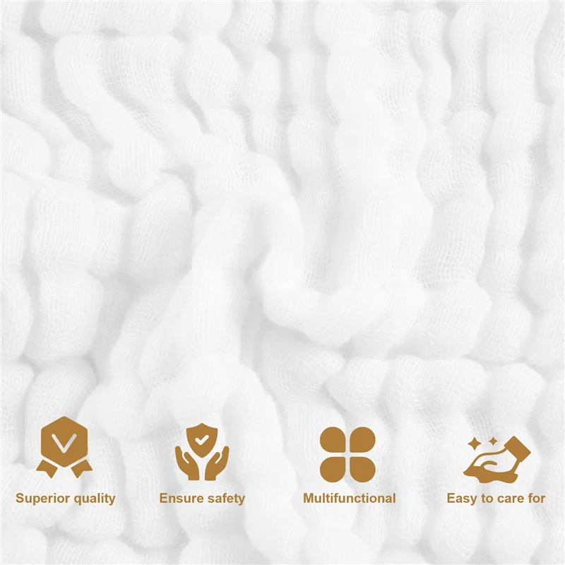 A63T-Baby Muslin Bath Towels, 10 Pack Of Reusable Soft Absorbent Cotton Baby Face Towel, For Baby's Delicate Skin White
A63T-Baby Muslin Bath Towels, 10 Pack Of Reusable Soft Absorbent Cotton Baby Face Towel, For Baby's Delicate Skin White