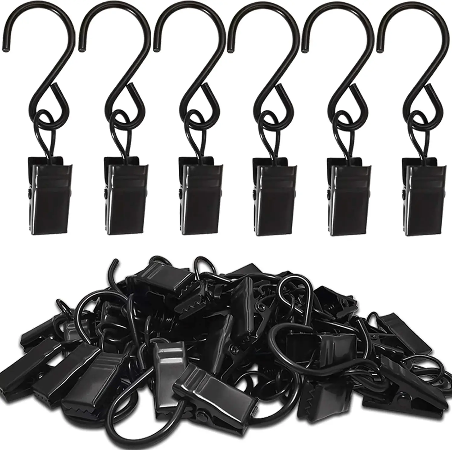 50 Pack Stainless Steel S Hooks Curtain Clips, 2.4 Inch, Black - Perfect for Hanging Party Lights, Photos, Art, and Craft Display
50 Pack Stainless Steel S Hooks Curtain Clips, 2.4 Inch, Black - Perfect for Hanging Party Lights, Photos, Art, and Craft Display