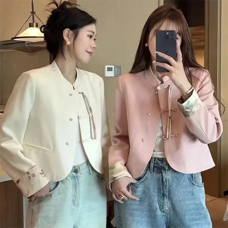 Women's Jacket Outerwears Spring and Autumn National Style Women's High-grade Personality Joker Tang Suit Buckle Splicing Coat
Women's Jacket Outerwears Spring and Autumn National Style Women's High-grade Personality Joker Tang Suit Buckle Splicing Coat