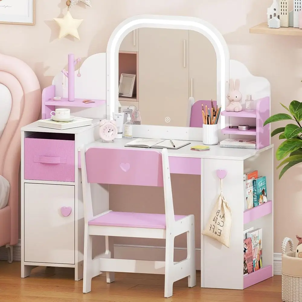 Детский туалетный столик с подсветкой и стулом, туалетный столик PrincMakeup с зеркалом, книжной полкой и шкафчиком для хранения, 3-в-1, для малышей
Детский туалетный столик с подсветкой и стулом, туалетный столик PrincMakeup с зеркалом, книжной полкой и шкафчиком для хранения, 3-в-1, для малышей