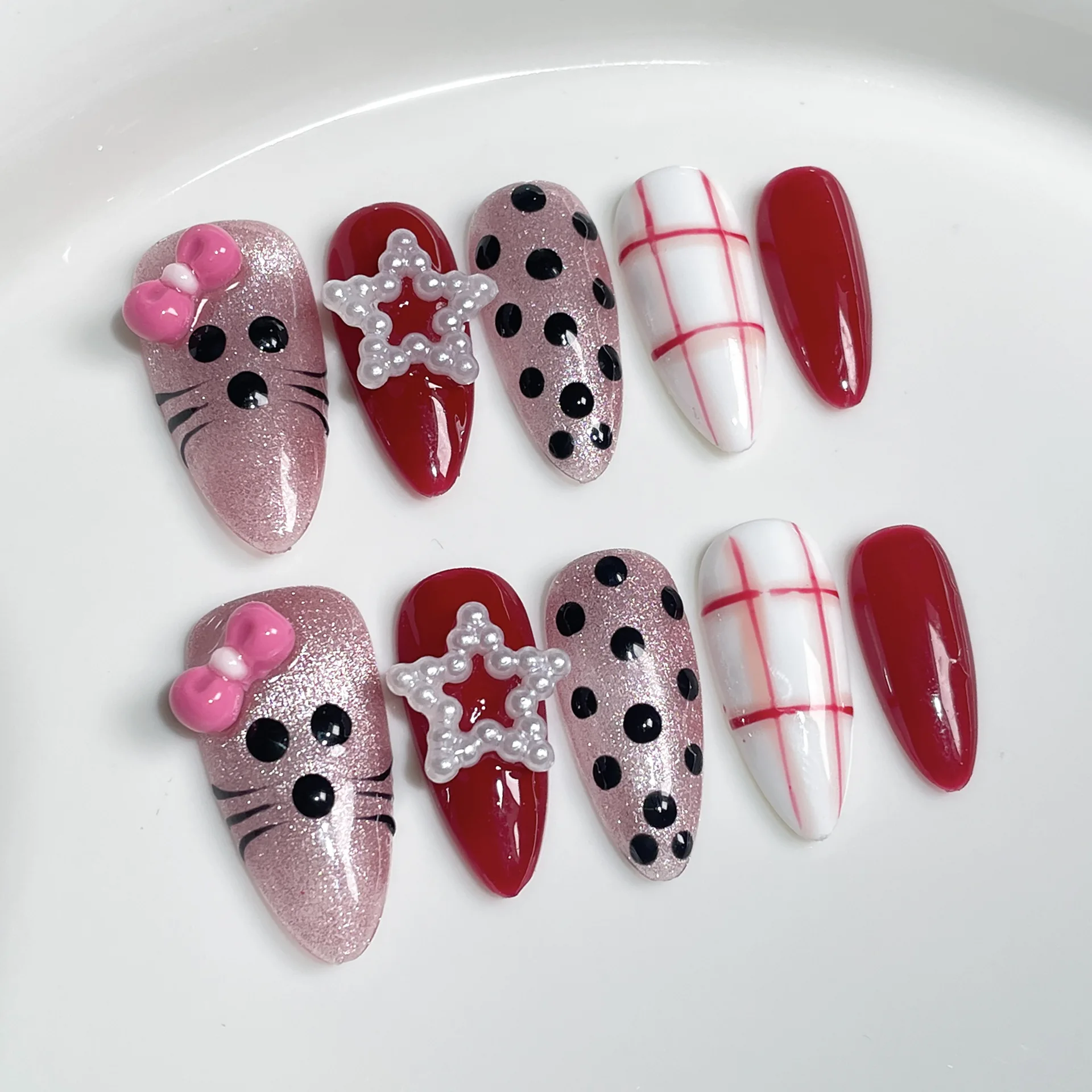 Накладные ногти ручной работы Sweet Cute Pink Bow Pearl Star Decor, накладные ногти для девочек, носимые корейские розовые накладные ногти «кошачий глаз»
Накладные ногти ручной работы Sweet Cute Pink Bow Pearl Star Decor, накладные ногти для девочек, носимые корейские розовые накладные ногти «кошачий глаз»
