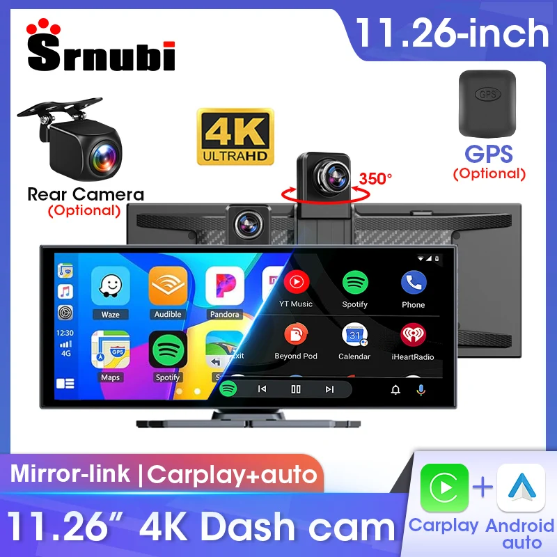 Srnubi 11.26" Carplay Screen for Car DVR Android Auto 4K Dashcam GPS Navigation Bluetooth Audio Dashboard Video Recorder Monitor
Srnubi 11.26" Carplay Screen for Car DVR Android Auto 4K Dashcam GPS Navigation Bluetooth Audio Dashboard Video Recorder Monitor