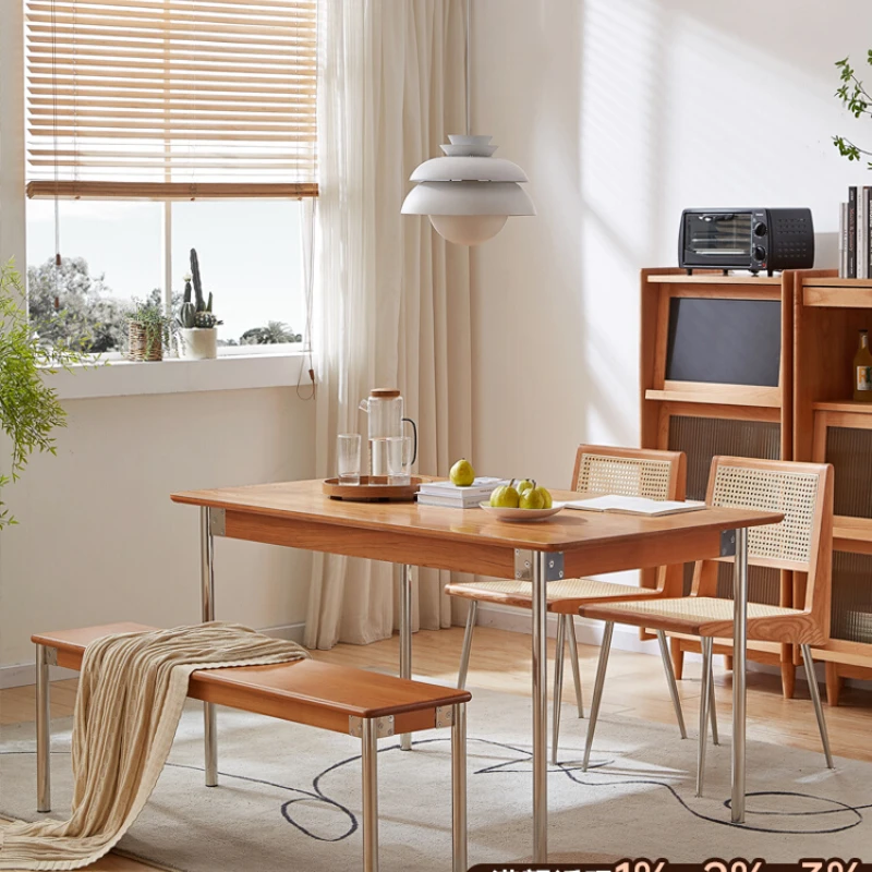 Cherrywood Solid Wood Rectangular Dining Table and Chair Home Stainless Steel Feet Table
Cherrywood Solid Wood Rectangular Dining Table and Chair Home Stainless Steel Feet Table