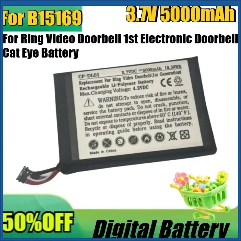 New B15169 3.75V 5000mAh High Quality Battery for Ring Video Doorbell 1st Electronic Doorbell Cat Eye Battery
New B15169 3.75V 5000mAh High Quality Battery for Ring Video Doorbell 1st Electronic Doorbell Cat Eye Battery