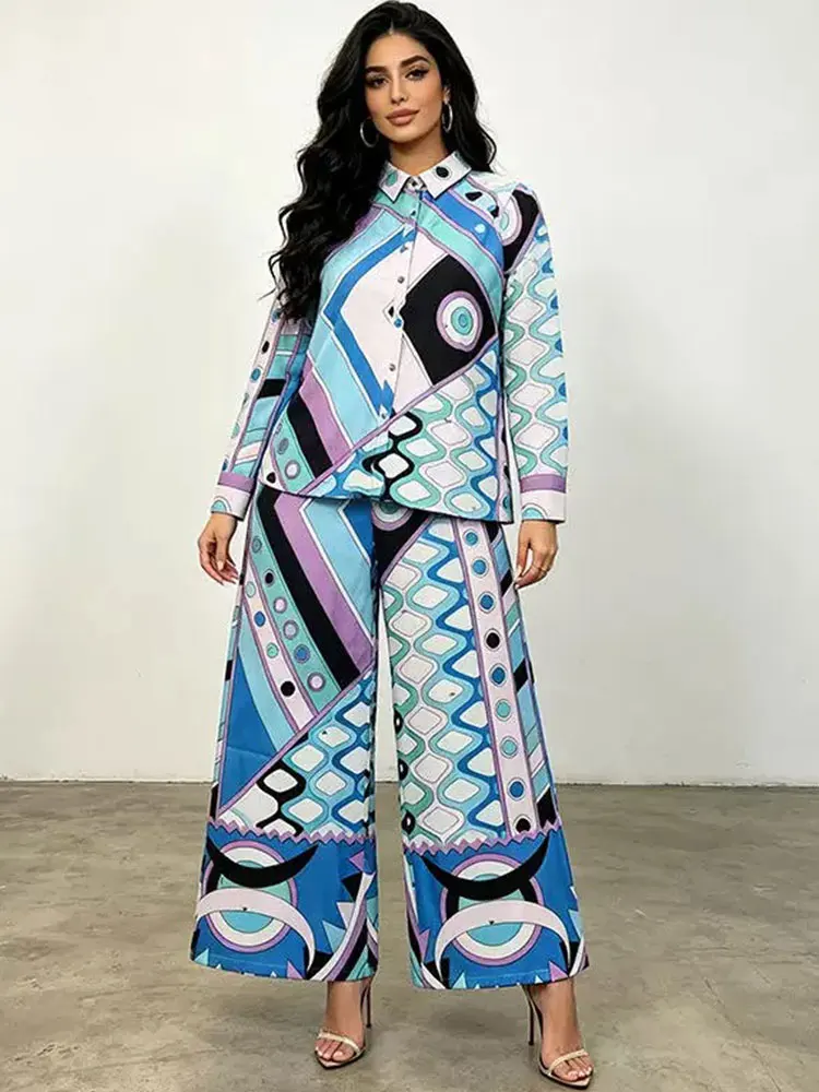 Spring new geometric printing single-breasted long-sleeved shirt women's suit high waist straight trousers fashion two-piece sui
Spring new geometric printing single-breasted long-sleeved shirt women's suit high waist straight trousers fashion two-piece sui