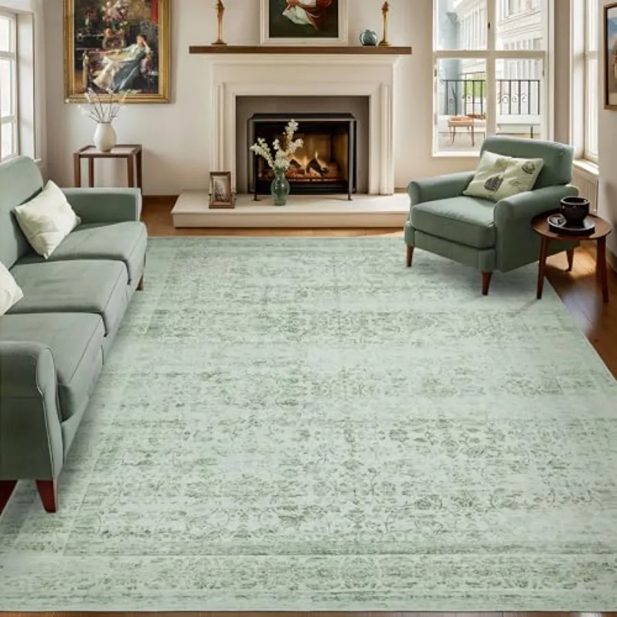 8x10 Vintage Washable Area Rug for Living Room: Sage Green Low Pile Non-Slip Non-Shedding Soft Indoor Stain Resistant Floral Pr
8x10 Vintage Washable Area Rug for Living Room: Sage Green Low Pile Non-Slip Non-Shedding Soft Indoor Stain Resistant Floral Pr