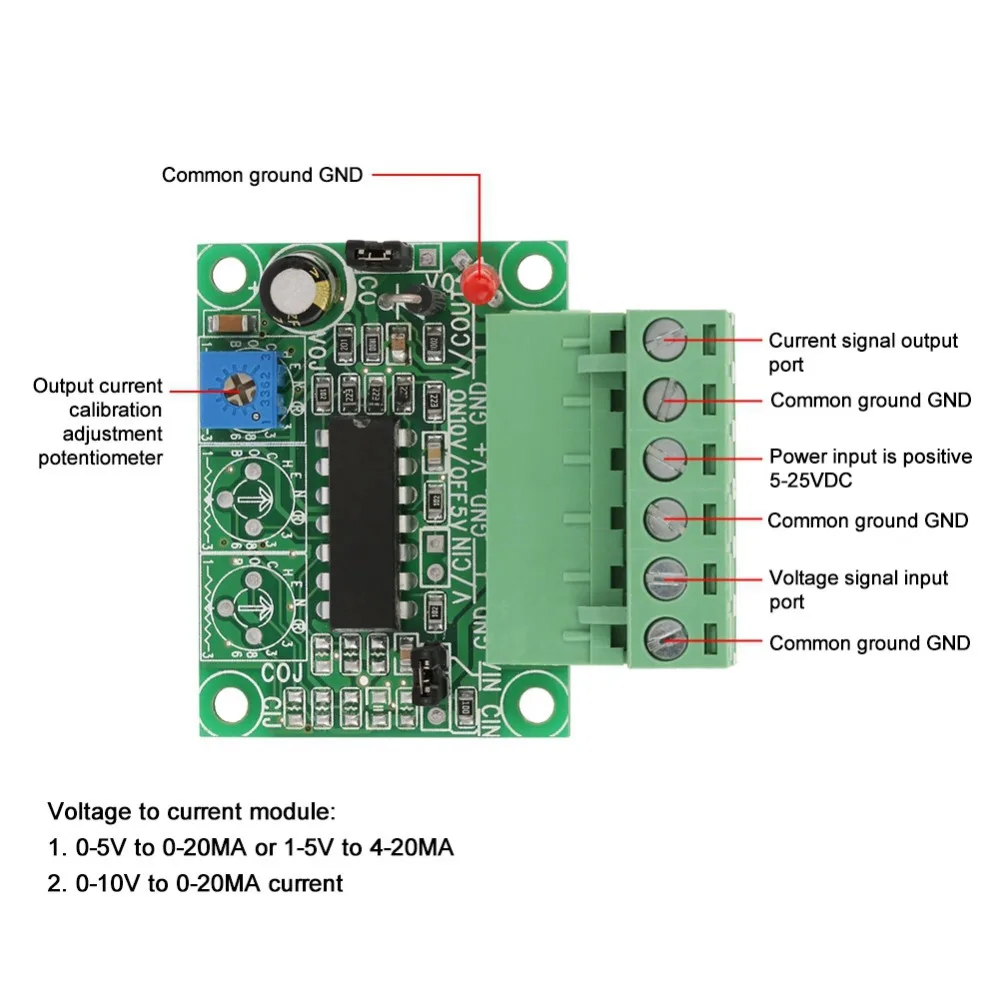 VC-5V20MA Voltage to Current Module V0-5V/10V to 0-20MA 1-5V to 4-20MA 0‑5V to 0‑20MA Module V/C Module V/C Module
VC-5V20MA Voltage to Current Module V0-5V/10V to 0-20MA 1-5V to 4-20MA 0‑5V to 0‑20MA Module V/C Module V/C Module