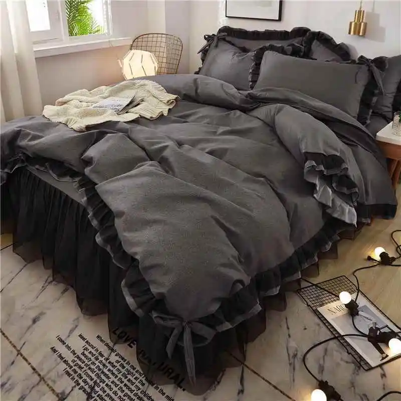 Princess Style Black Lace Four Piece Set Bed Skirt Quilt Cover Sheet Triple Weave Fabric Bedding Set Winter Season Korean Style
Princess Style Black Lace Four Piece Set Bed Skirt Quilt Cover Sheet Triple Weave Fabric Bedding Set Winter Season Korean Style