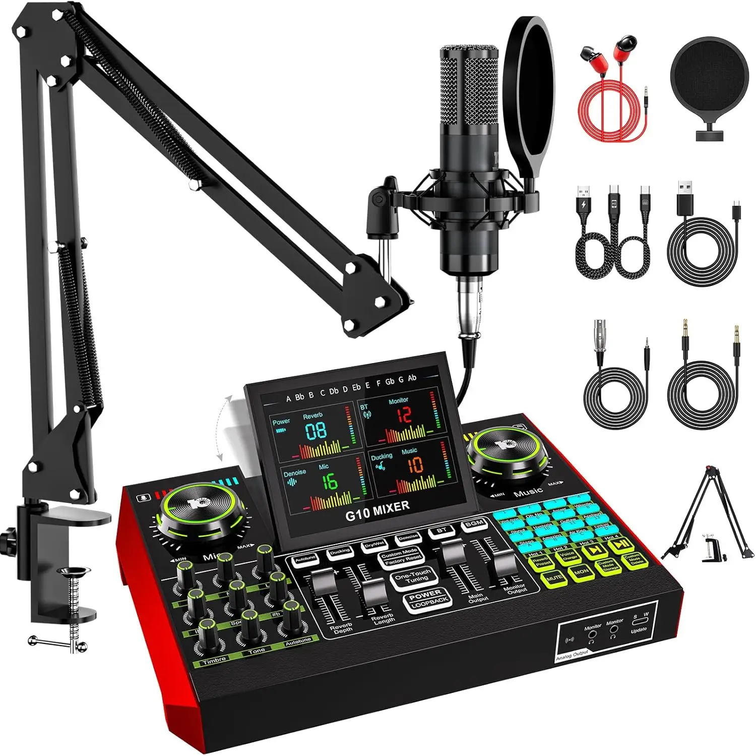Tenlamp Podcast Equipment with 3.5mm Condenser Mic, Sound Board,Sound Card for PC/Phone Podcast Recording, Voice Changer, Denoise,Phantom Power,Reverb,G10 Live Streaming Audio Interface Gaming Audio Mixer
Tenlamp Podcast Equipment with 3.5mm Condenser Mic, Sound Board,Sound Card for PC/Phone Podcast Recording, Voice Changer, Denoise,Phantom Power,Reverb,G10 Live Streaming Audio Interface Gaming Audio Mixer